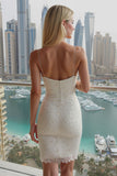 Vestido de novia bodycon con lentejuelas brillantes con tirantes finos en marfil