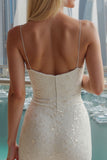 Vestido de novia bodycon con lentejuelas brillantes con tirantes finos en marfil
