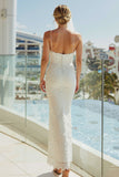 Vestido largo de novia de tirantes finos de encaje Marfil