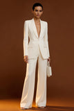 Trajes de trabajo femeninos de solapa de chalel marfil de 2 piezas de pecho simple