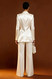 Trajes de trabajo femeninos de solapa de chalel marfil de 2 piezas de pecho simple