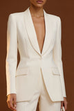 Trajes de trabajo femeninos de solapa de chalel marfil de 2 piezas de pecho simple