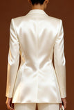 Trajes de trabajo femeninos de solapa de chalel marfil de 2 piezas de pecho simple