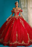 Vestido de gala de Quinceañera con Vestido de Baile de Hombros Rojo