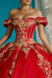 Vestido de gala de Quinceañera con Vestido de Baile de Hombros Rojo