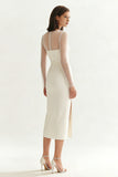 Vestido de compromiso Midi bodycon escote redondo de marfil con abertura