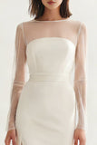 Vestido de compromiso Midi bodycon escote redondo de marfil con abertura