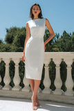 Vestido de compromiso midi de satén de satén blanco Bodycon