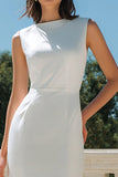 Vestido de compromiso midi de satén de satén blanco Bodycon