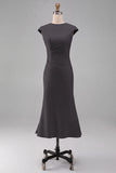 Vestido Midi de Baile de Sirena Blanca con cuello redondo y mangas gordas