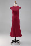 Vestido Midi de Baile de Sirena Blanca con cuello redondo y mangas gordas