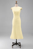 Vestido Midi de Baile de Sirena Blanca con cuello redondo y mangas gordas