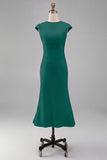 Vestido Midi de Baile de Sirena Blanca con cuello redondo y mangas gordas