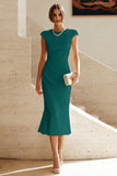 Vestido Midi de Baile de Sirena Blanca con cuello redondo y mangas gordas