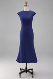 Vestido Midi de Baile de Sirena Blanca con cuello redondo y mangas gordas