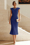 Vestido Midi de Baile de Sirena Blanca con cuello redondo y mangas gordas