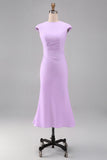 Vestido Midi de Baile de Sirena Blanca con cuello redondo y mangas gordas