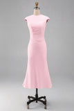 Vestido Midi de Baile de Sirena Blanca con cuello redondo y mangas gordas
