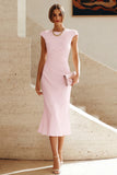Vestido Midi de Baile de Sirena Blanca con cuello redondo y mangas gordas