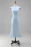 Vestido Midi de Baile de Sirena Blanca con cuello redondo y mangas gordas