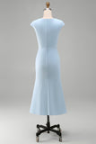 Vestido Midi de Baile de Sirena Blanca con cuello redondo y mangas gordas