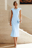 Vestido Midi de Baile de Sirena Blanca con cuello redondo y mangas gordas