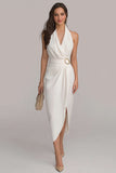 Vestido blanco runcado con funda de chiffon con capçalera