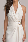 Vestido blanco runcado con funda de chiffon con capçalera