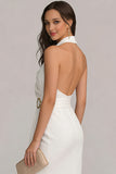 Vestido blanco runcado con funda de chiffon con capçalera