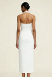 Vestido blanco de satén con funda cabrestante