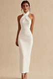 Vestido blanco sencillo con funda halter