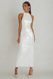 Vestido blanco de bateau de funda con lentejuelas brillantes