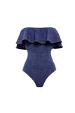Bañador de dos piezas con dos piezas y cubierta azul marino con hombros descubiertos