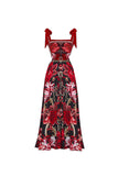 Traje de baño floral negro rojo de dos piezas con tirantes finos
