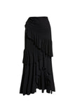 Traje de baño negro de dos piezas con volantes y vestido de playa