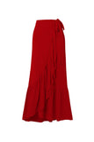 Traje de baño rojo de dos piezas con escote en V con volantes y vestido de playa