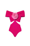 Traje de baño fucsia de dos piezas con flores 3D de dos piezas y vestido de playa