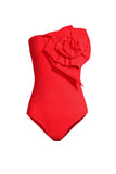 Traje de baño rojo sin tirantes de dos piezas con tapa