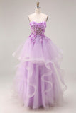 Vestido largo de graduación de graduación con cordones y espalda de organza lila Sweetheart A-line con cordones y apliques