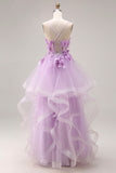 Vestido largo de graduación de graduación con cordones y espalda de organza lila Sweetheart A-line con cordones y apliques
