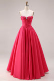 Vestido largo de graduación largo de graduación rosa A-Line Sweetheart Corsé con franzillas, vestido largo de graduación