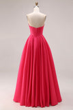 Vestido largo de graduación largo de graduación rosa A-Line Sweetheart Corsé con franzillas, vestido largo de graduación