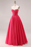 Vestido largo de graduación largo de graduación rosa A-Line Sweetheart Corsé con franzillas, vestido largo de graduación