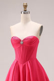 Vestido largo de graduación largo de graduación rosa A-Line Sweetheart Corsé con franzillas, vestido largo de graduación