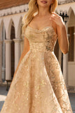 Corsé A-Line de champán brillante Vestido largo de tul con lentejuelas