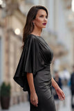 Vestido de Madre de la Novia con Arrugas Sirenas Negras y Manga