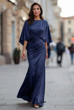 Vestido de sirena burdeos con arrugas de la madre de la novia y manga