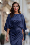 Vestido de sirena burdeos con arrugas de la madre de la novia y manga