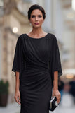 Vestido de madre de la novia de cuello redondo sirena negro con media manga