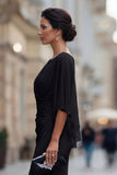 Vestido de madre de la novia de cuello redondo sirena negro con media manga